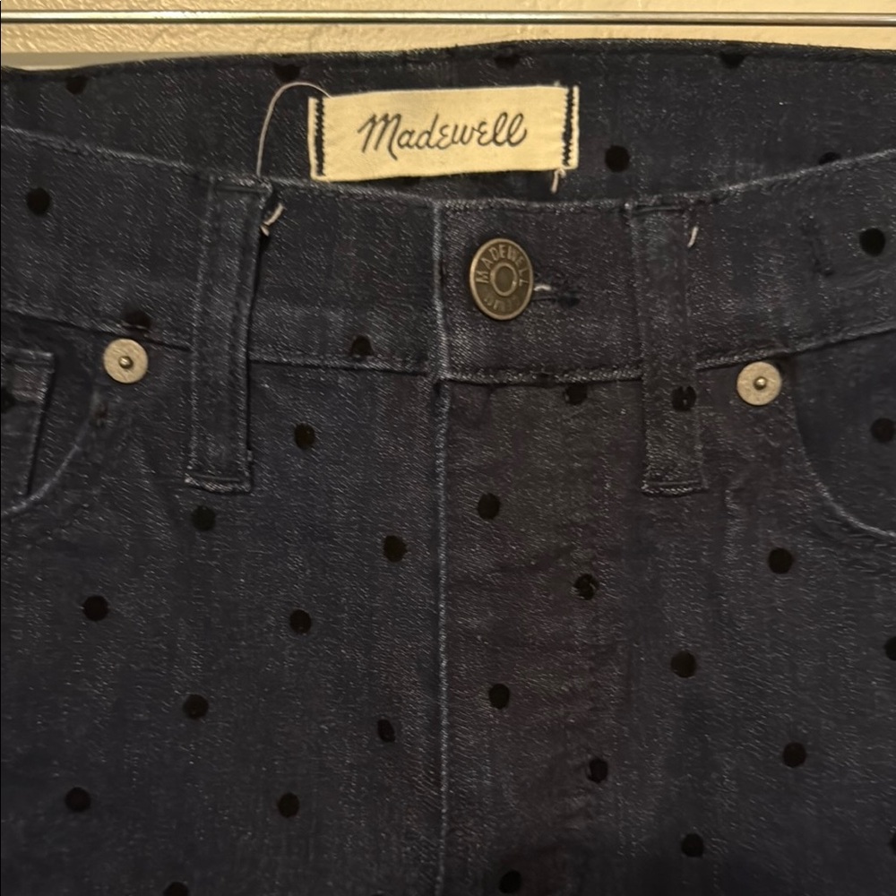 Madewell Women's Dark Blue Polka Dot 9” High-Rise Skinny Jeans 28 - Picture 2 of 9